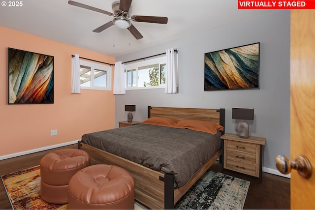 1911 E 12th St, The Dalles, OR 97058 - bedroom with baseboards, wood finished floors, and ceiling fan