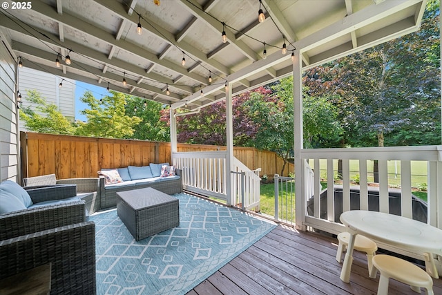 1686 NE 27th Ter, Gresham, OR 97030 - wooden deck with an outdoor hangout area and a fenced backyard