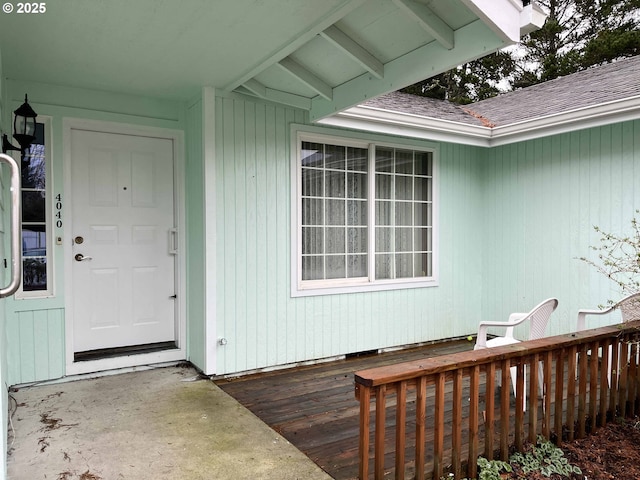 4040 Munsel Creek Dr, Florence, OR 97439 - doorway to property with a shingled roof and a deck