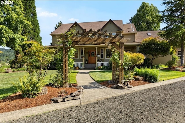 106 Green Valley Rd, Oakland, OR 97462 - view of front facade with covered porch, a front lawn, and a pergola