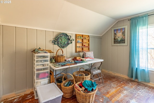 office area with lofted ceiling