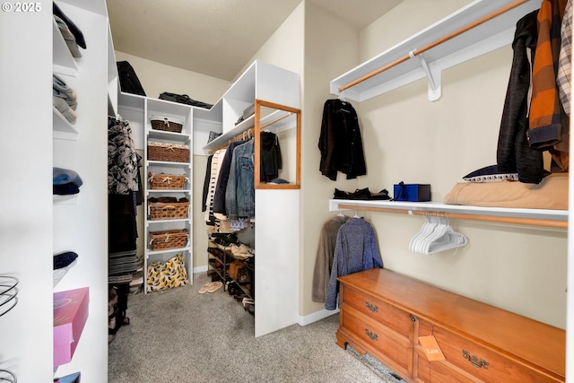 walk in closet with carpet