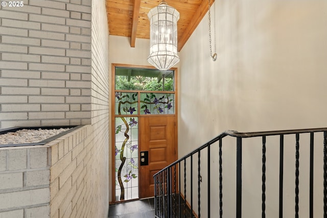 845 NW Day Dr, Gresham, OR 97030 - foyer with wooden ceiling with exposed beams and a chandelier