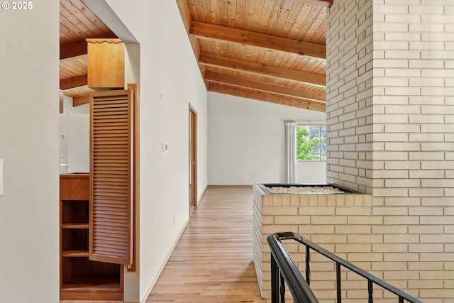 845 NW Day Dr, Gresham, OR 97030 - hallway with wood ceiling, light wood-style floors, and baseboards