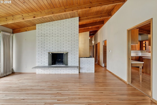 845 NW Day Dr, Gresham, OR 97030 - unfurnished living room with wooden ceiling, wood finished floors, and a fireplace
