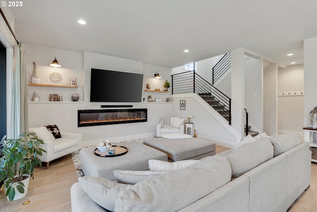 living room with light wood-type flooring