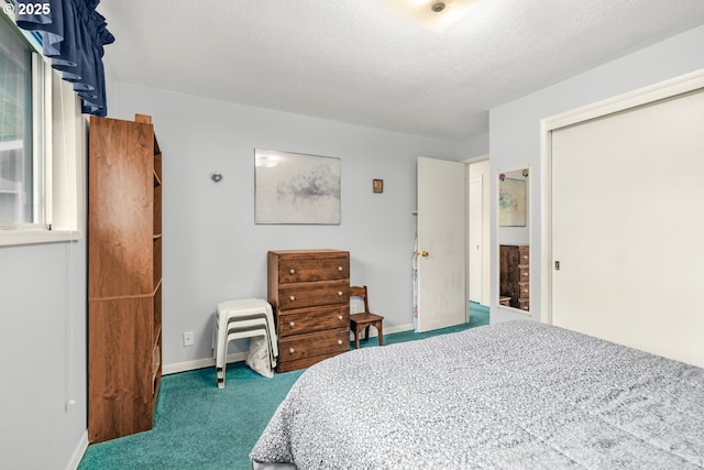 bedroom with carpet, baseboards, and a closet