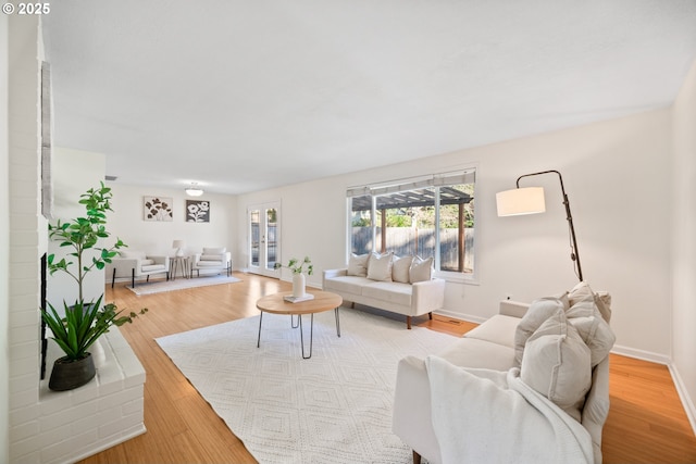 living room featuring wood-type flooring and french doors