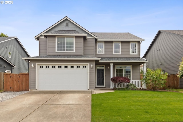 18407 NE 20th St, Vancouver, WA 98684 - view of front of home with concrete driveway, a porch, a garage, and roof with shingles