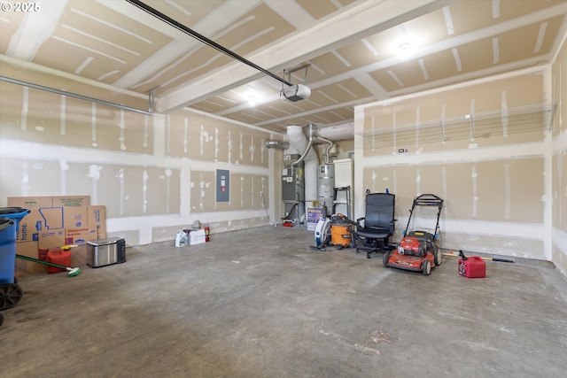 18407 NE 20th St, Vancouver, WA 98684 - garage with electric panel, a garage door opener, water heater, and heating unit