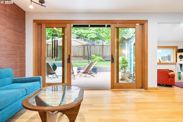 entryway with a healthy amount of sunlight and wood finished floors