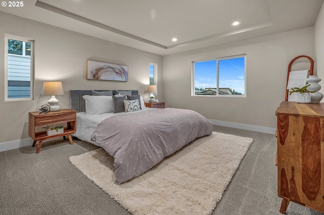 15192 SW Huntwood St, Tigard, OR 97224 - bedroom with a raised ceiling, recessed lighting, multiple windows, and carpet flooring