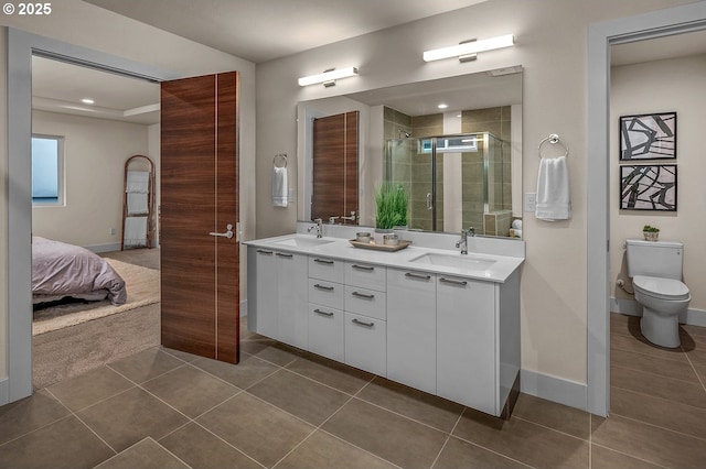 15192 SW Huntwood St, Tigard, OR 97224 - bathroom featuring double vanity, tile patterned floors, a stall shower, recessed lighting, and ensuite bathroom