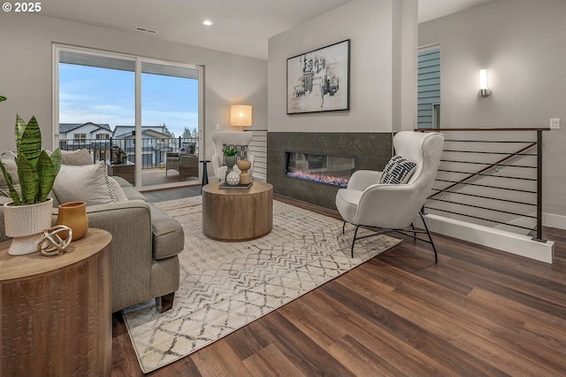15192 SW Huntwood St, Tigard, OR 97224 - living area with wood finished floors, recessed lighting, and a premium fireplace