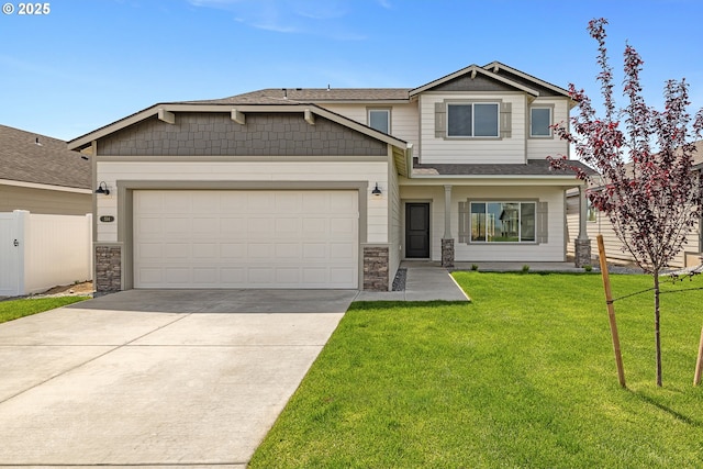 534 Grant St, Umatilla, OR 97882 - craftsman-style home with stone siding, driveway, a garage, and roof with shingles