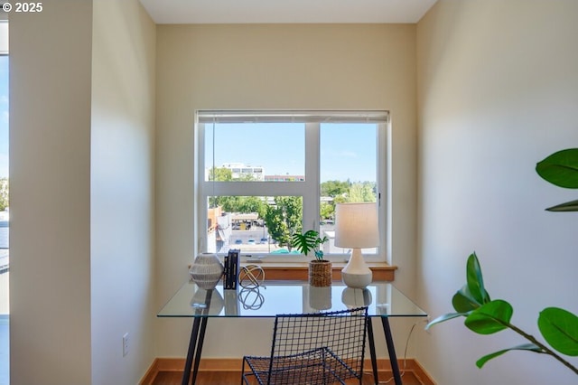 office area with hardwood / wood-style flooring