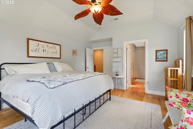 8503 SE 139th Ct, Portland, OR 97236 - bedroom featuring lofted ceiling, light wood-type flooring, and a ceiling fan