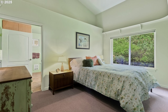 91060 Leashore Dr, Vida, OR 97488 - carpeted bedroom featuring baseboards and high vaulted ceiling