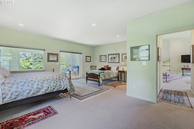91060 Leashore Dr, Vida, OR 97488 - bedroom with carpet flooring, baseboards, and recessed lighting