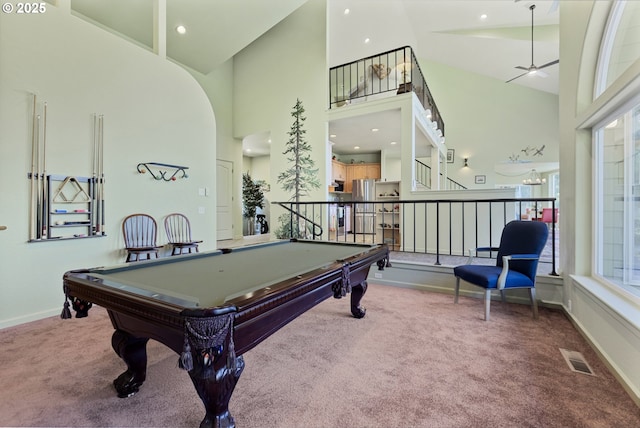 91060 Leashore Dr, Vida, OR 97488 - playroom featuring carpet floors, a high ceiling, plenty of natural light, and pool table