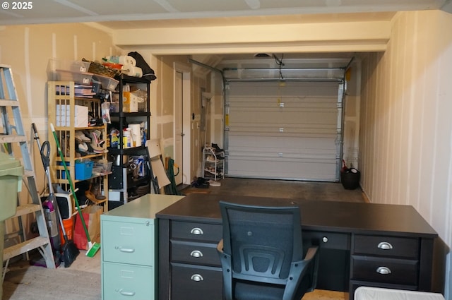 garage with an office area
