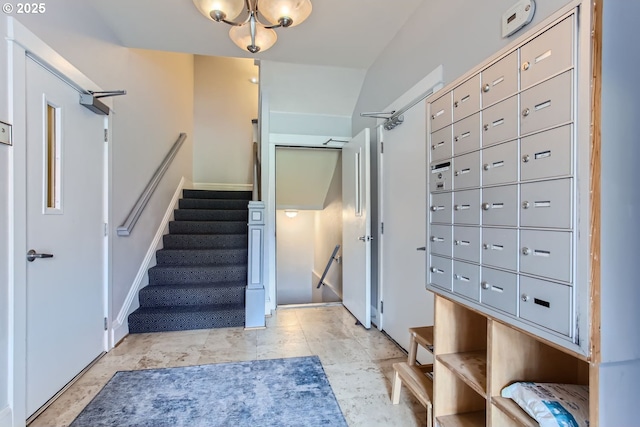 stairs featuring baseboards