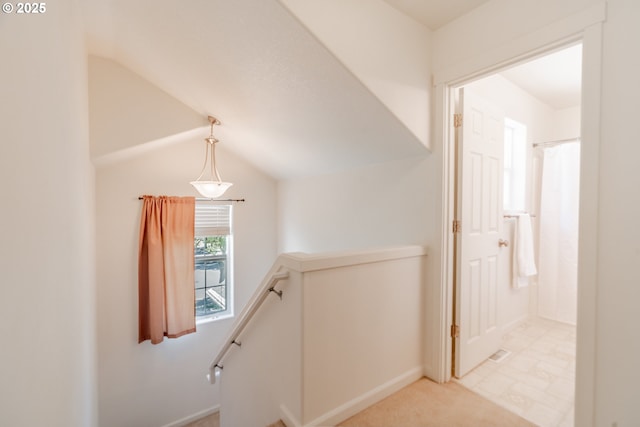 401 NE 55th Ave, Hillsboro, OR 97124 - hall with an upstairs landing, lofted ceiling, and light carpet
