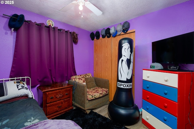 638 SE Polk St, Camas, WA 98607 - bedroom with a textured ceiling, carpet floors, and a ceiling fan