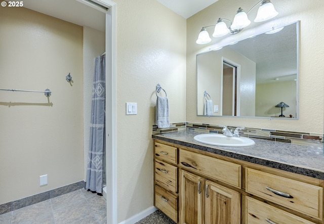 40211 Deerhorn Rd, Springfield, OR 97478 - full bath with vanity, baseboards, tile patterned floors, and a shower with curtain