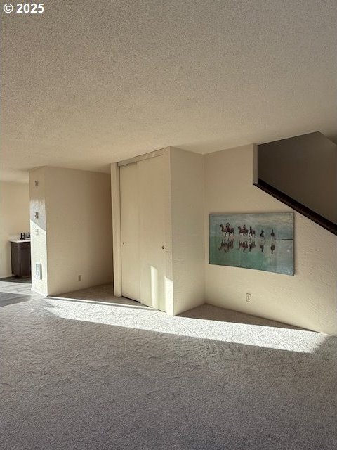 unfurnished room featuring carpet floors and a textured ceiling