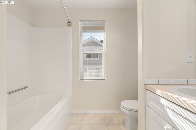 full bathroom with vanity, shower / bathing tub combination, tile patterned floors, and toilet