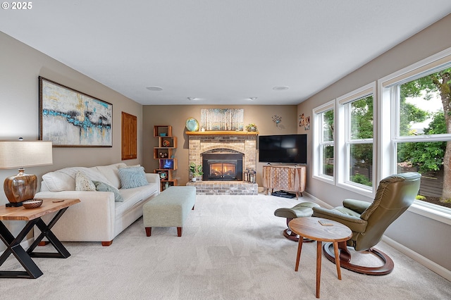 15137 SW Peachtree Dr, Portland, OR 97224 - living room featuring carpet floors and a fireplace