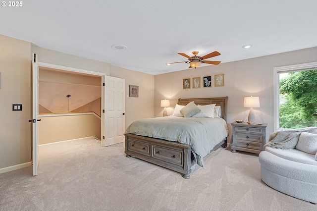 15137 SW Peachtree Dr, Portland, OR 97224 - bedroom featuring light carpet, recessed lighting, and ceiling fan