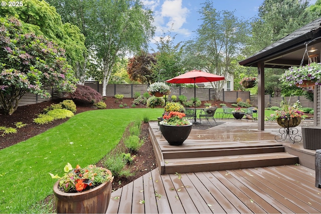 15137 SW Peachtree Dr, Portland, OR 97224 - deck featuring a fenced backyard and outdoor dining space