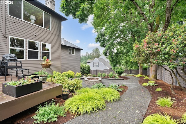 15137 SW Peachtree Dr, Portland, OR 97224 - fenced backyard featuring an outdoor fire pit and a deck