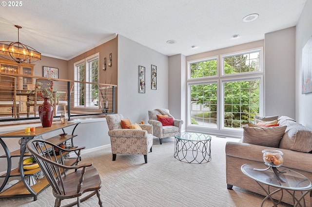 15137 SW Peachtree Dr, Portland, OR 97224 - carpeted living area featuring a chandelier and baseboards