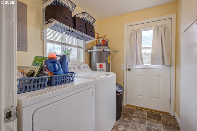 laundry area with washer and dryer, water heater, and laundry area