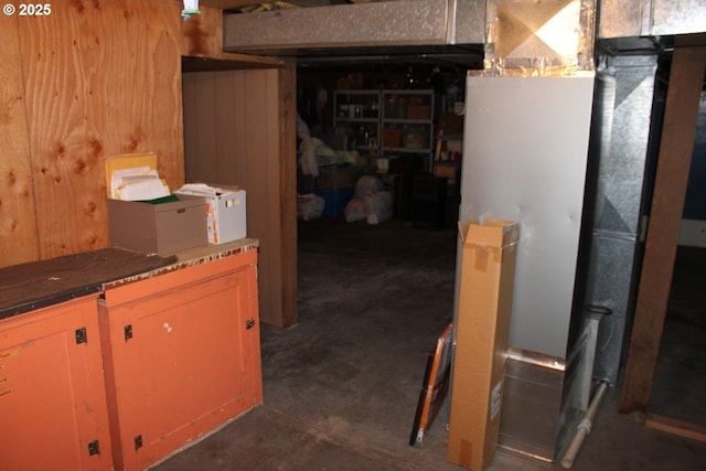 unfinished basement with wooden walls