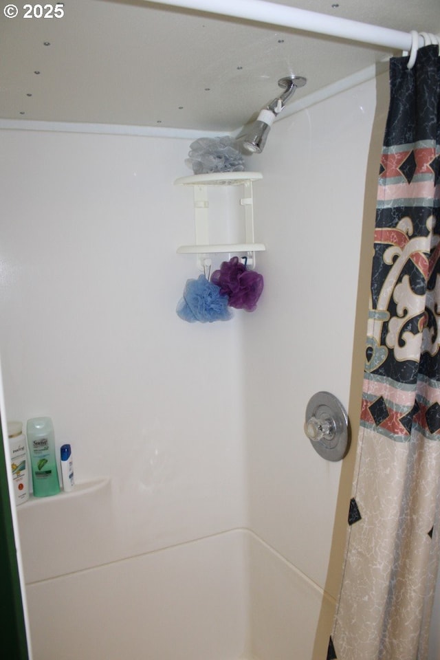 room details featuring a shower with curtain