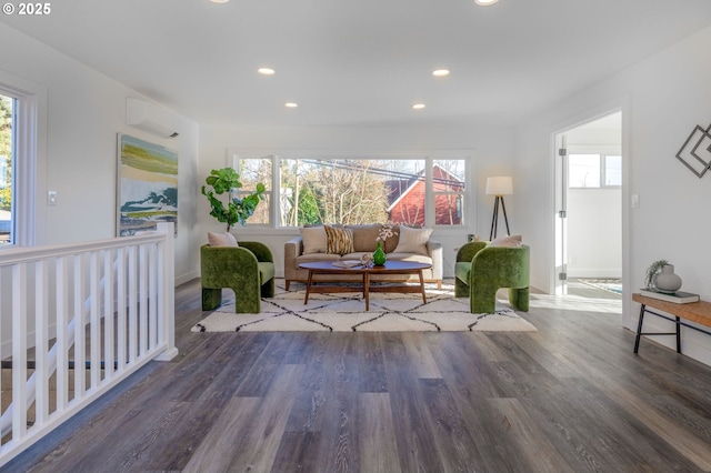 living area featuring dark wood-type flooring