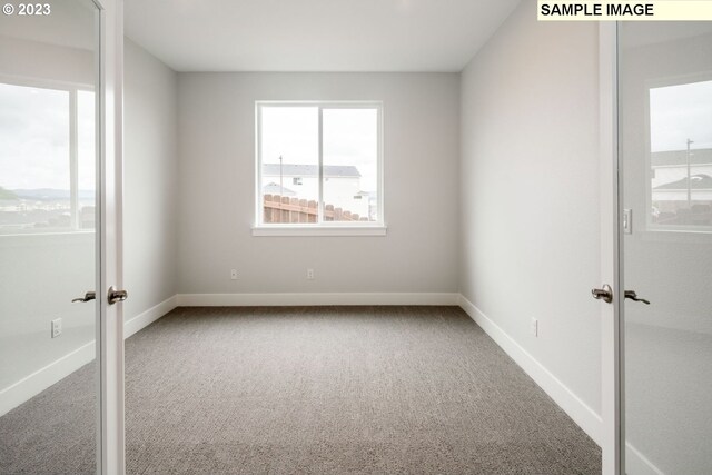 unfurnished room with light carpet and french doors