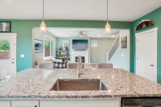 2570 SE Kane Ave, Gresham, OR 97080 - kitchen featuring a sink, dishwasher, open floor plan, decorative light fixtures, and recessed lighting