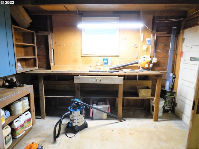 basement with a workshop area