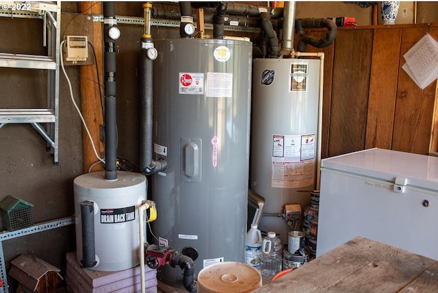 utility room featuring water heater and electric water heater