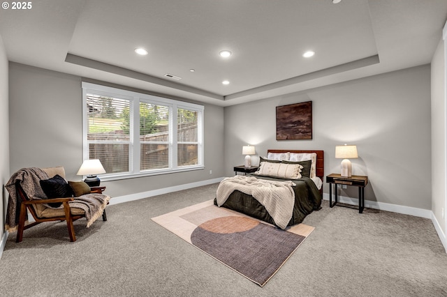 5719 N 87th Ave, Camas, WA 98607 - bedroom with a tray ceiling, recessed lighting, carpet flooring, and baseboards