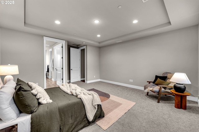 5719 N 87th Ave, Camas, WA 98607 - carpeted bedroom featuring a raised ceiling, recessed lighting, and baseboards