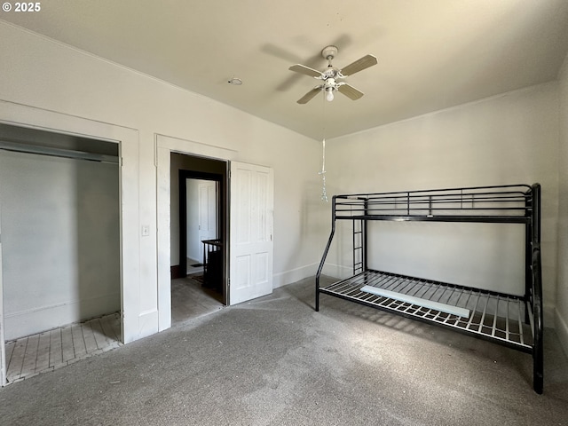 214 W Broadway St, Goldendale, WA 98620 - unfurnished bedroom featuring a closet, baseboards, a ceiling fan, and carpet