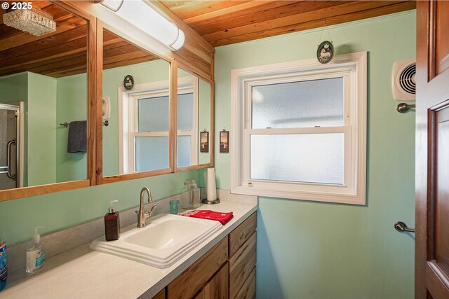 41108/41100 Oupor Dr, Scio, OR 97374 - bathroom featuring wooden ceiling and vanity