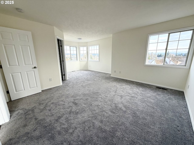 carpeted spare room featuring a textured ceiling