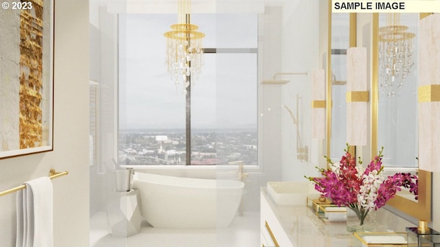 bathroom with vanity and a bathing tub